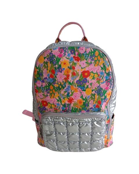 Floral Silver Quilted Backpack