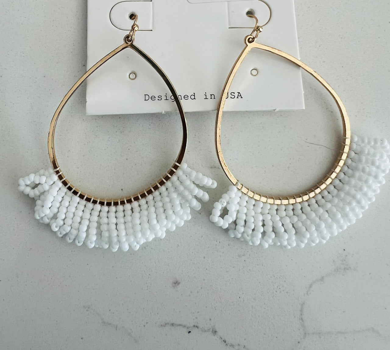 White and Gold Beaded Earrings