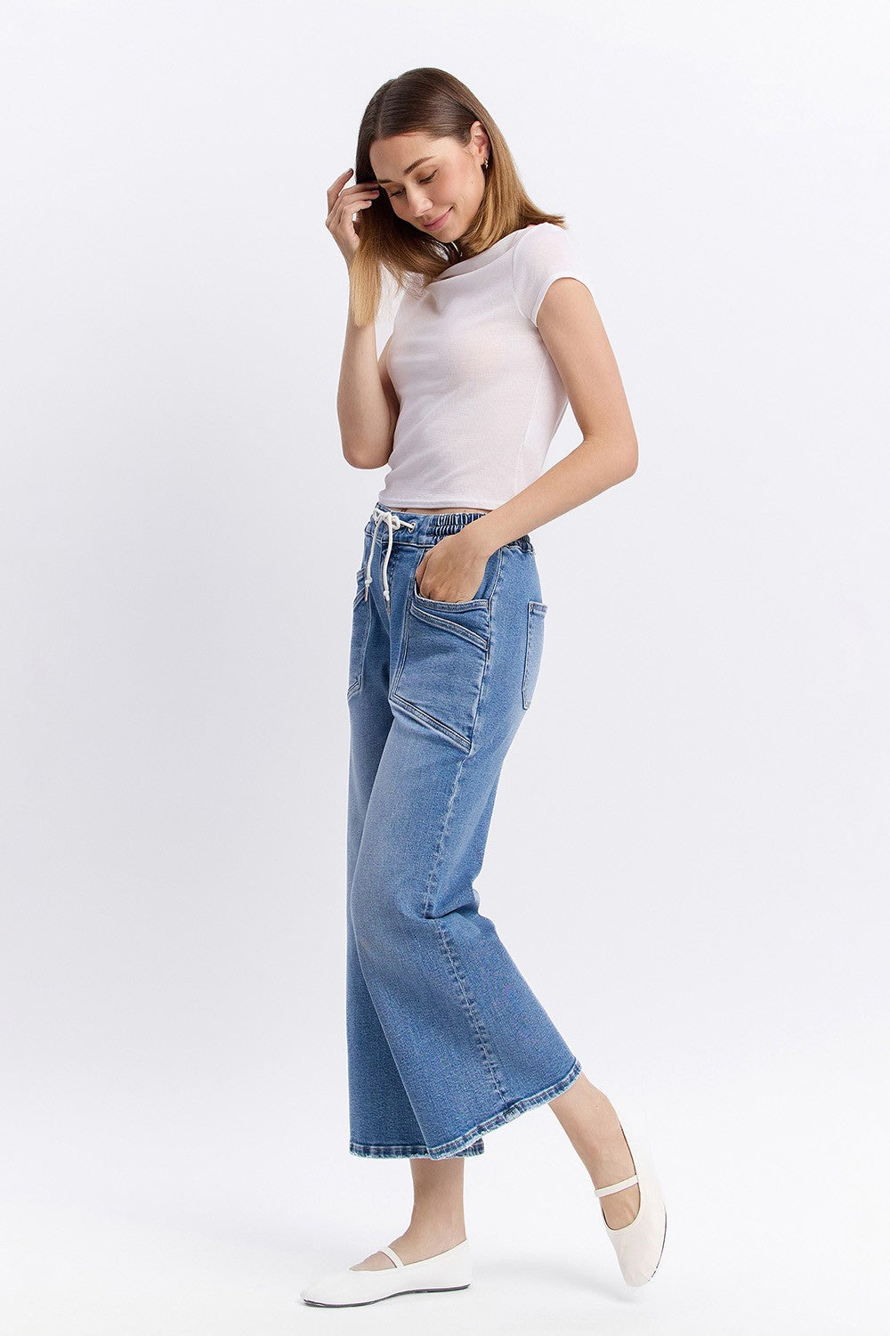 OLIVIA High Rise Drawstring Wide leg Jeans