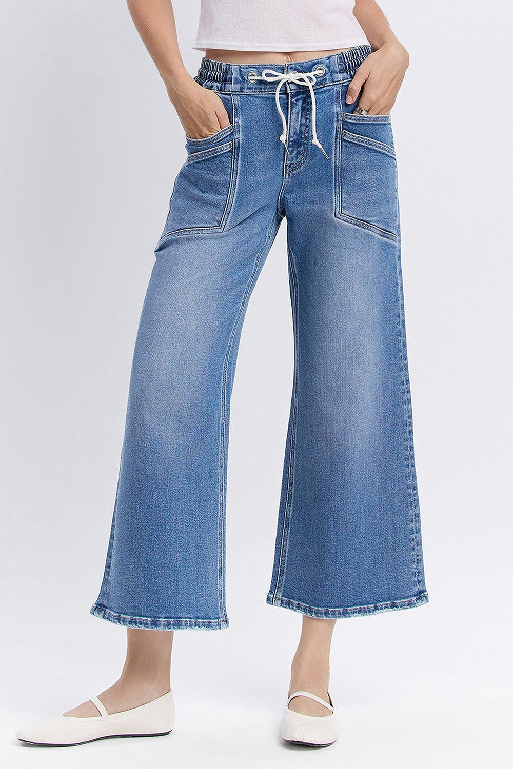 OLIVIA High Rise Drawstring Wide leg Jeans