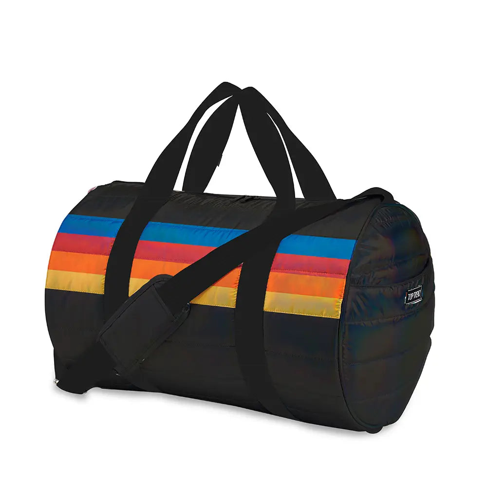 Black Retro Stripe Puffer Duffle Bag