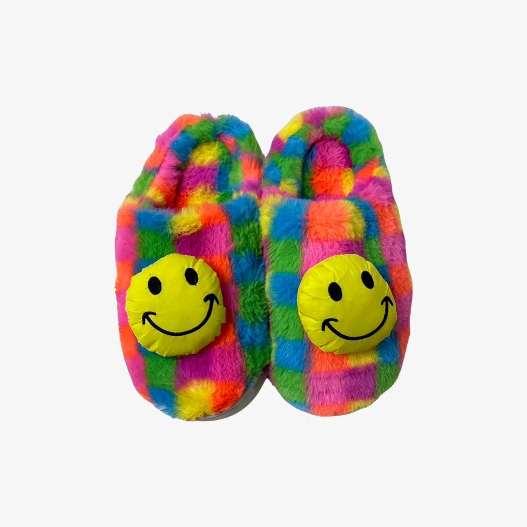 Bari Lynn Neon Happy Face Slippers