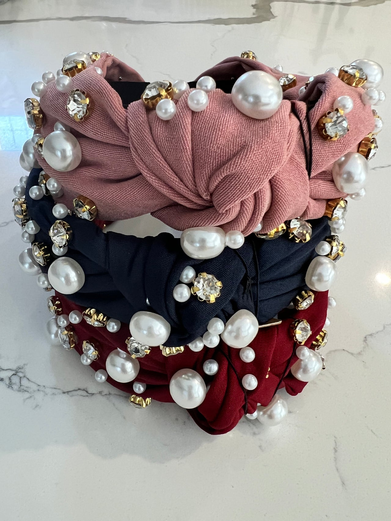 Knotted Headband  W/ Pearls and Stones