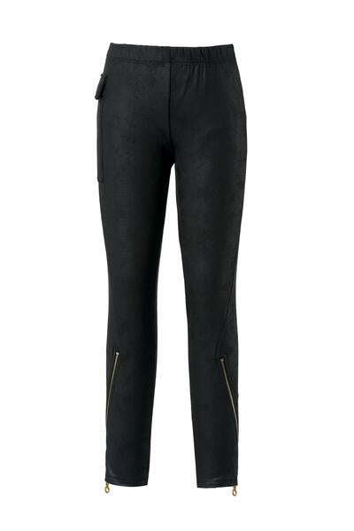 Hannah Banana Faux Suede Leather Leggings with Zippers