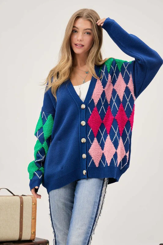 Argyle V Neck Cardigan