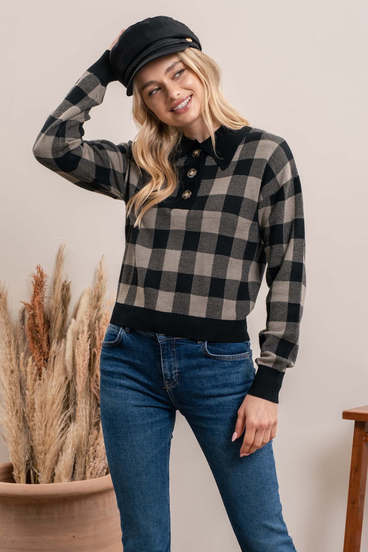 Collared Plaid Sweater