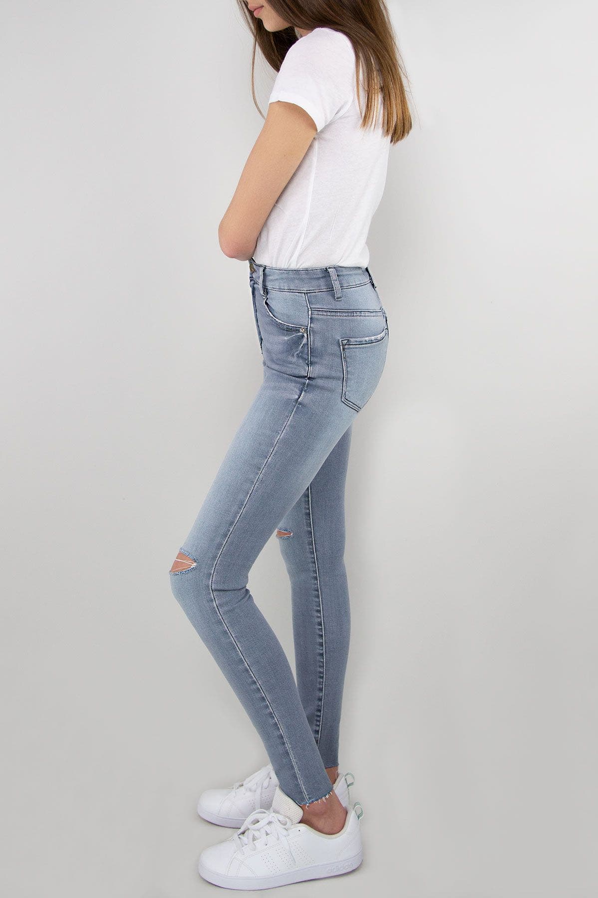 Tractr Girls Ultra High Rise Knee Slit Skinny Jeans
