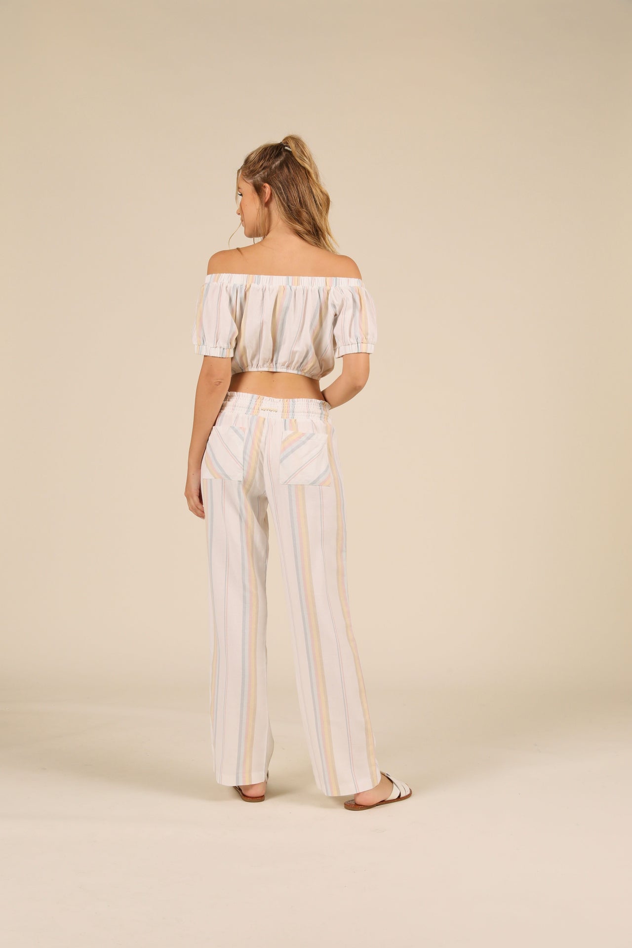 Ocean Drive Seaside Stripe Linen Waist Tie Wide Leg Pant