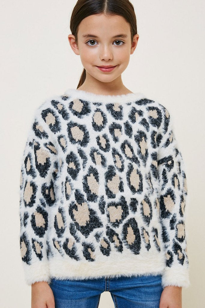 Hayden Leopard Mohair Long Sleeve Pullover Sweater