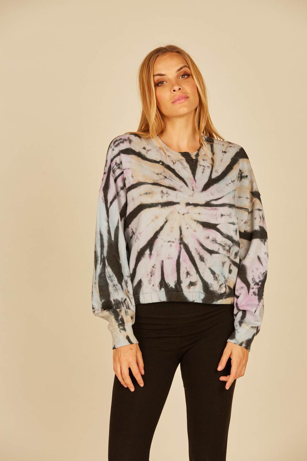 Vintage Havana Women's Grunge Tie Dye Burnout Fleece Crew