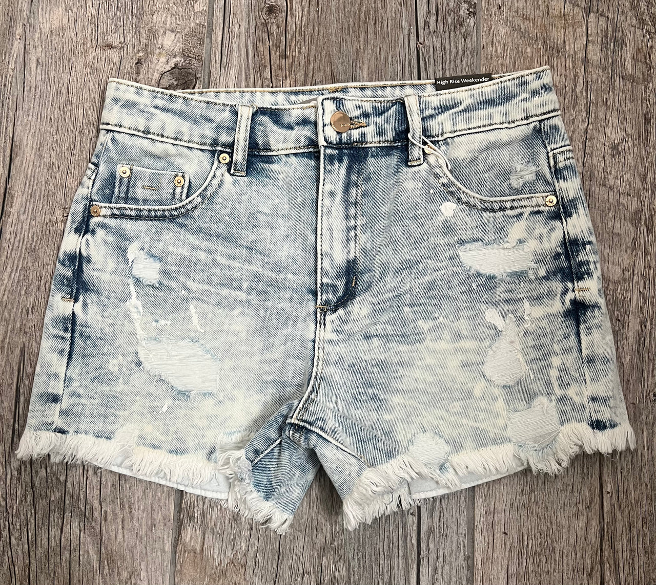 Tractr High Waisted Weekender Distressed Fray Hem Short