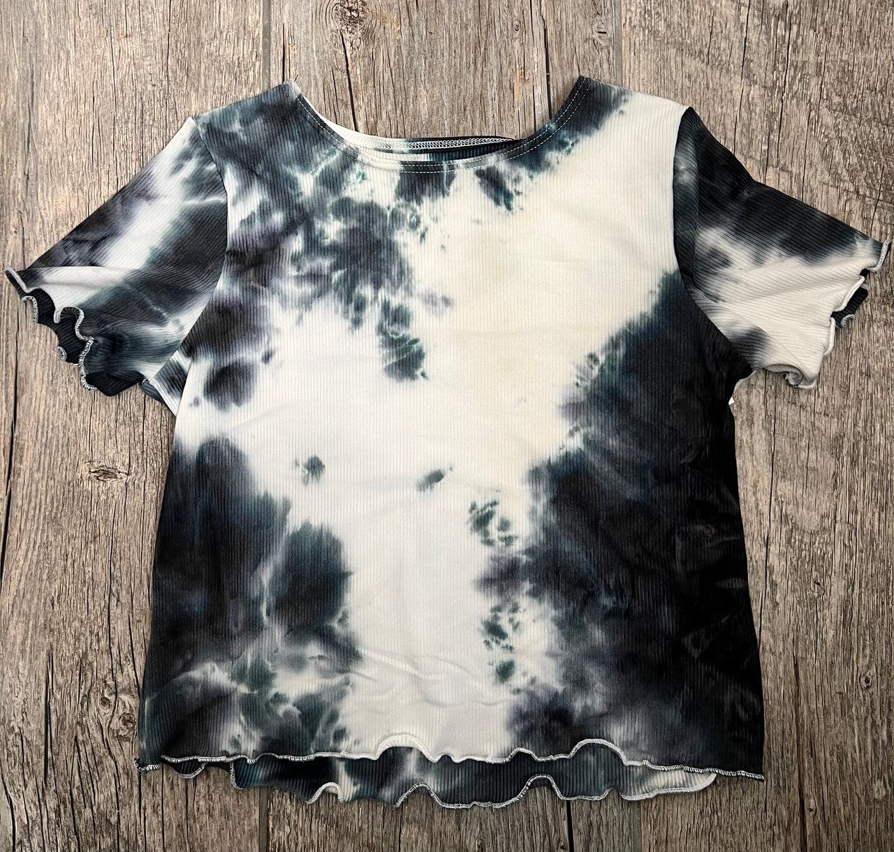 Ribbed Tie Dye Crop Short Sleeve Top