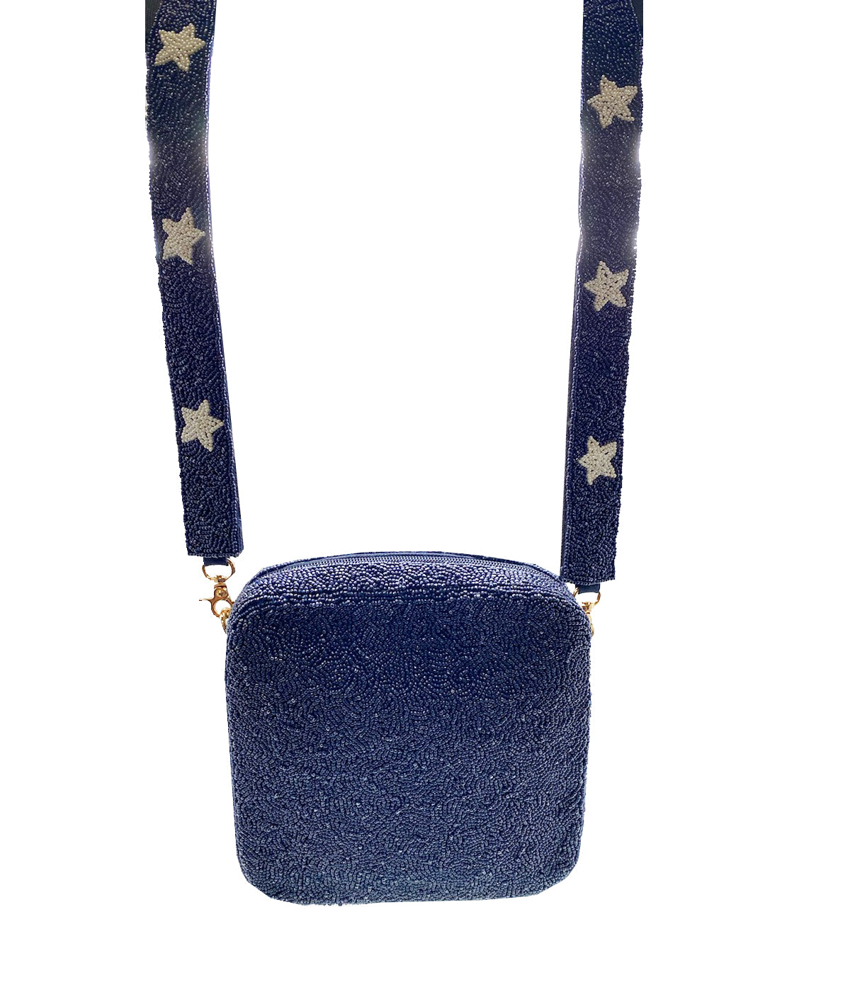 La Chic Navy Blue Beaded Bag W/ Star Beaded Strap