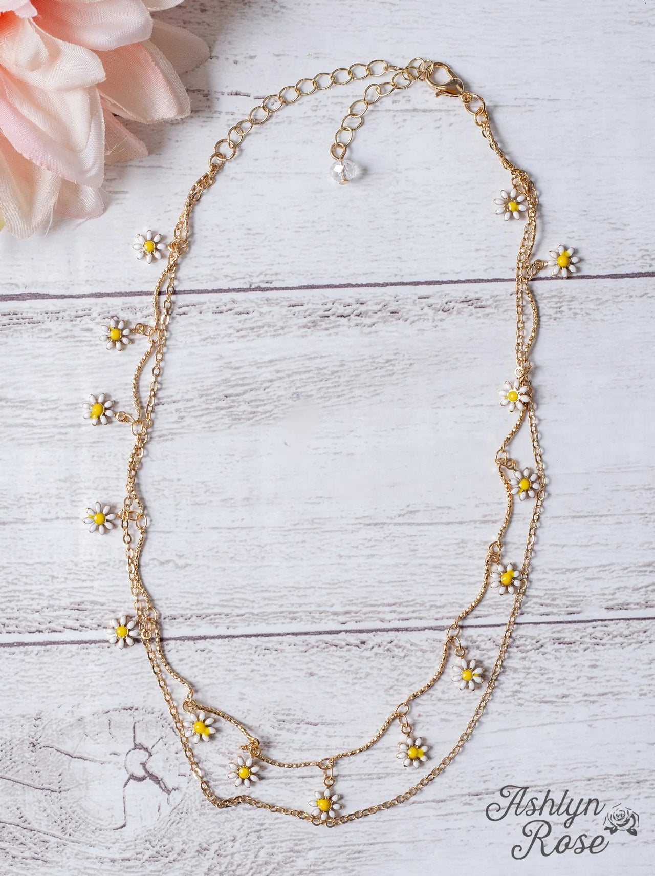 My Only Sunshine Gold Daisy Pendant Double Chain Necklace