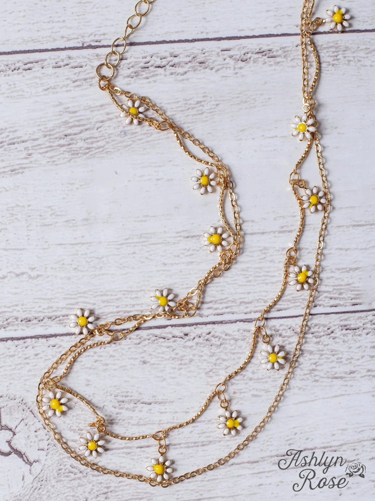 My Only Sunshine Gold Daisy Pendant Double Chain Necklace