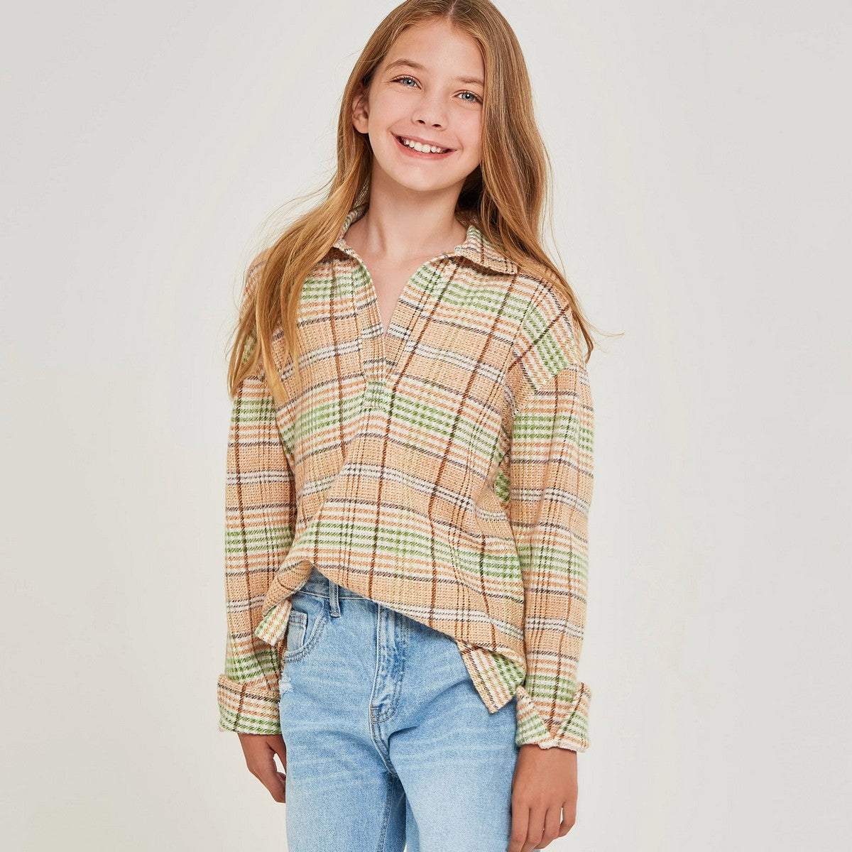 Plaid Print Collared Top