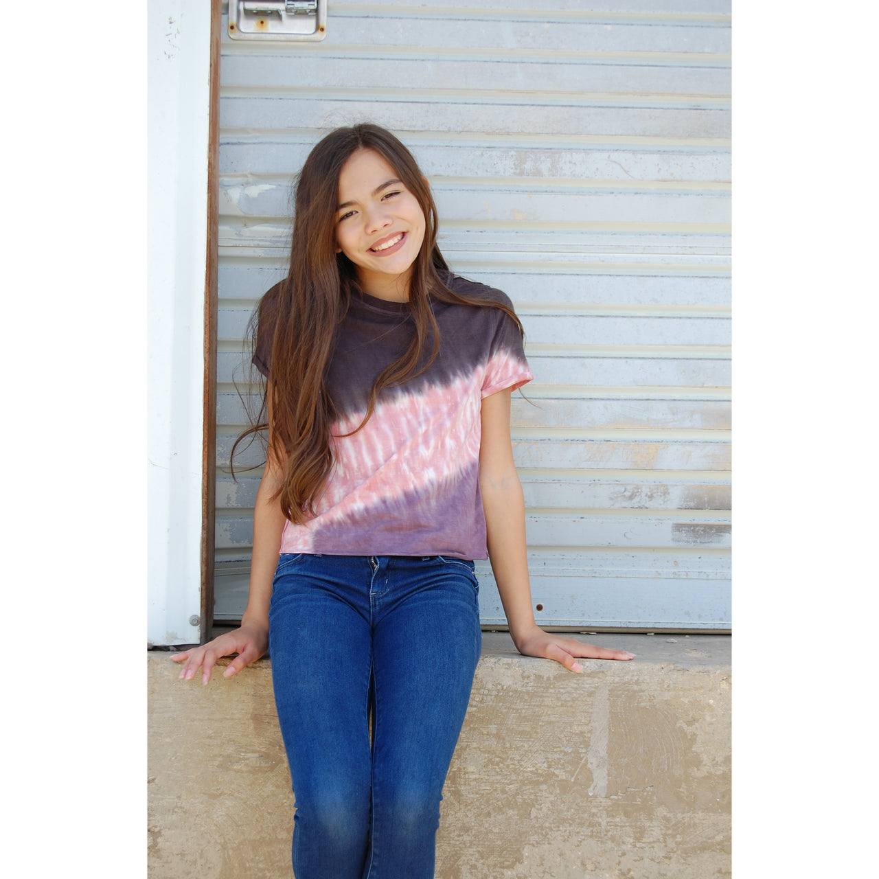 Paper Flower Diagonal Tie Dye Tee