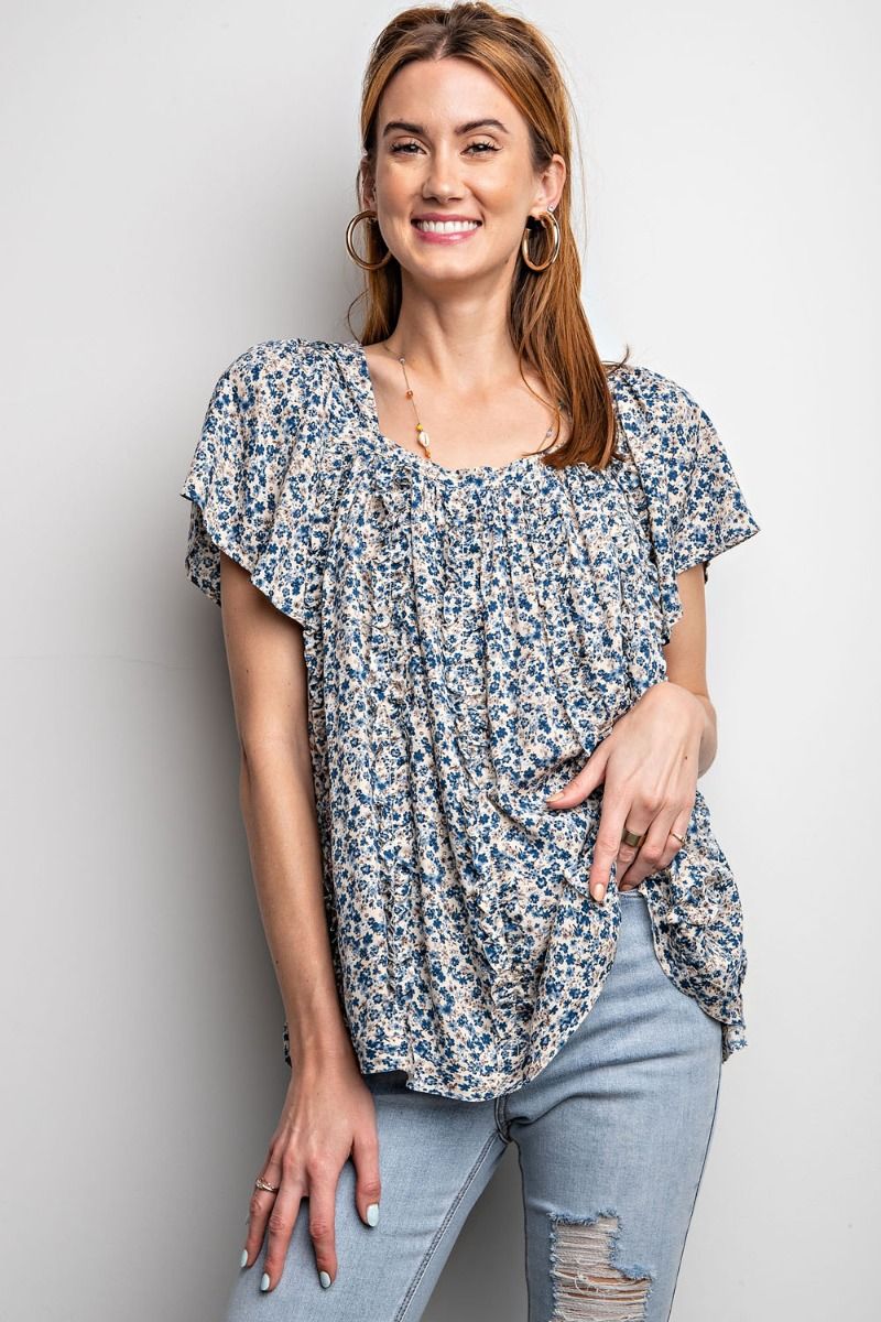 Easel Short Sleeve Printed Top