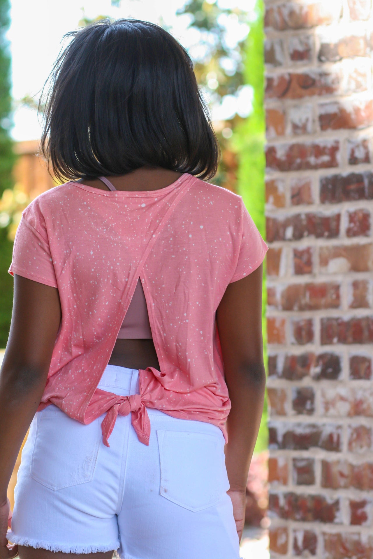 Paper Flower Cross Over Back Bleached Top