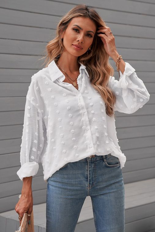 Anna-Kaci Clip Dot Button Down Top