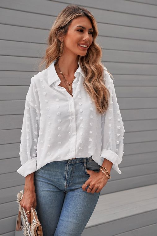 Anna-Kaci Clip Dot Button Down Top