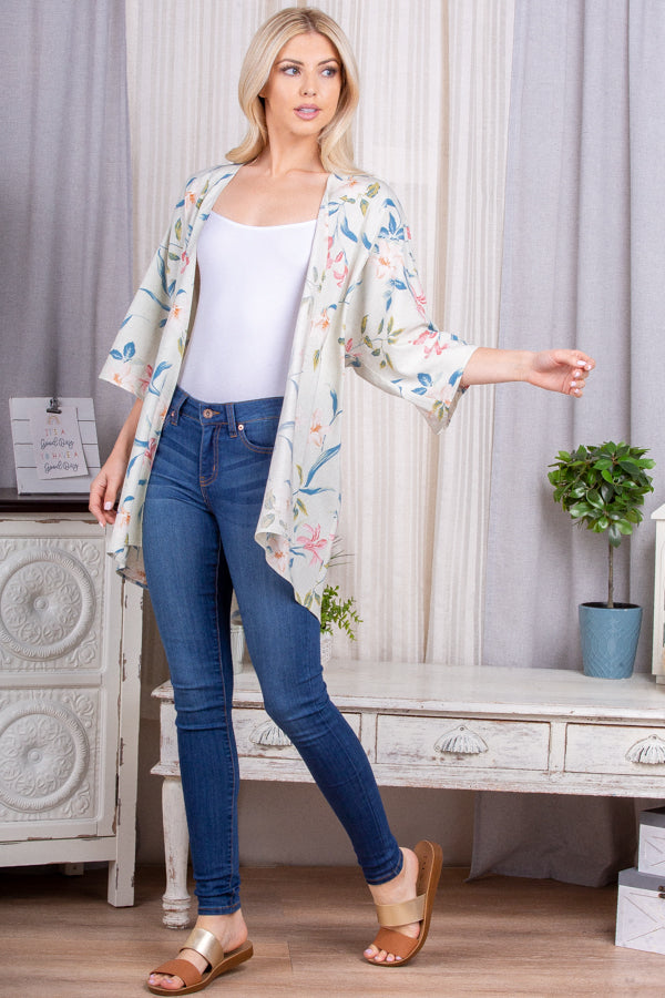 Floral 3/4 Sleeve Open Cardigan